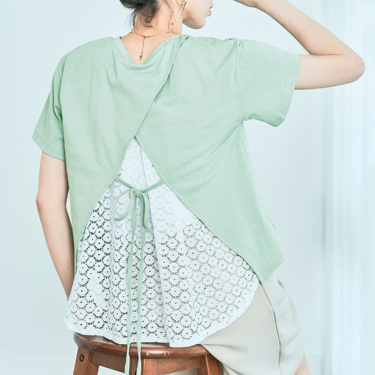 複数割-300★専用②ブラック&レッドD65、TバックM♡単色レースアップ♥️ バックレースドッキングTシャツ 2サイズ トップス[品番