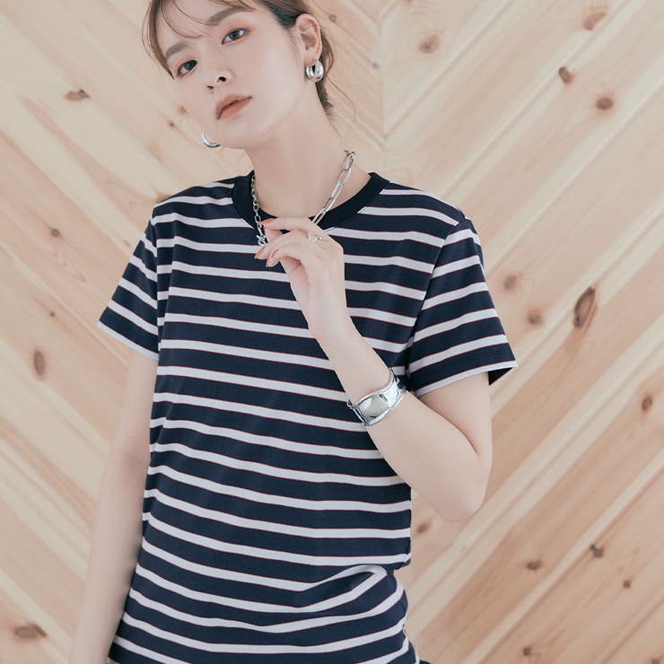 Aノーマルボーダー- ネイビー | ストレッチボーダーTシャツ トップス ボーダーTシャツ | kirakiraShop 