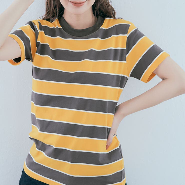 C太ボーダー-イエロー | ストレッチボーダーTシャツ トップス ボーダーTシャツ | kirakiraShop 