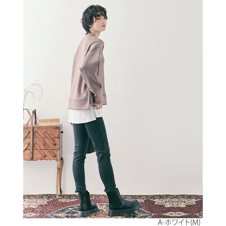 Tシャツレイヤード風付け裾 スリットデザイン付け裾 カットソー | kirakiraShop  | 詳細画像4 