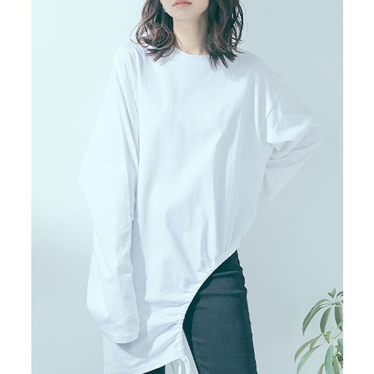 ホワイト | ドロストアシメヘムビッグシルエットロンT トップス カットソー | kirakiraShop 