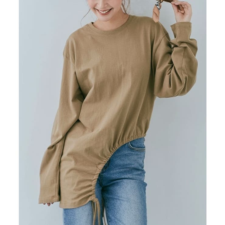 ミルクブラウン | ドロストアシメヘムビッグシルエットロンT トップス カットソー | kirakiraShop 