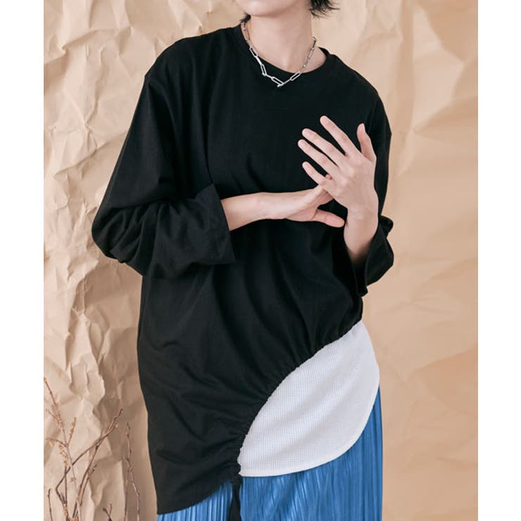 ブラック | ドロストアシメヘムビッグシルエットロンT トップス カットソー | kirakiraShop 