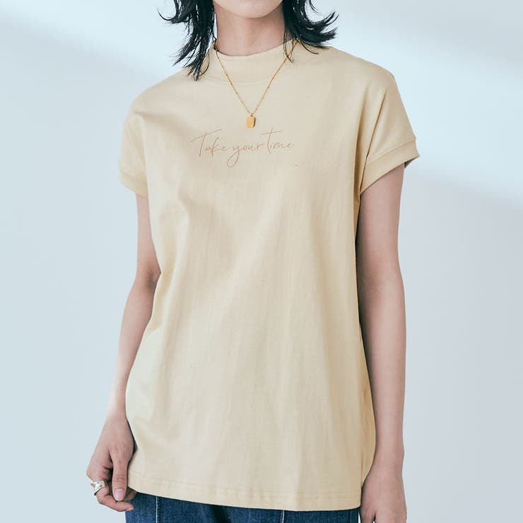アイボリー | モックネックフレンチロゴTシャツ トップス カットソー | kirakiraShop 