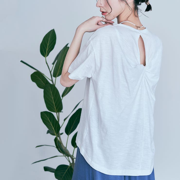 ホワイト | バックツイストコットンスラブTシャツ トップス カットソー | kirakiraShop 