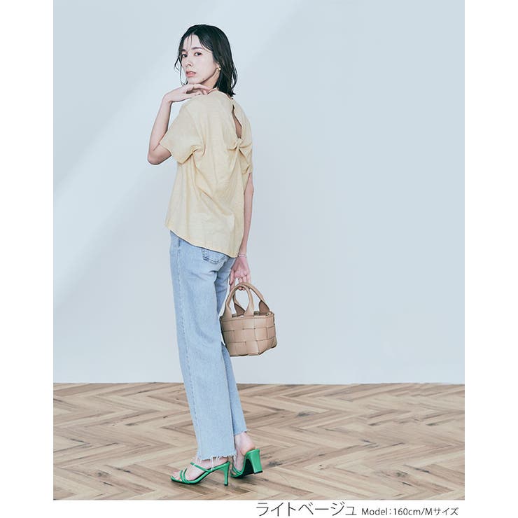 バックツイストコットンスラブTシャツ トップス カットソー[品番