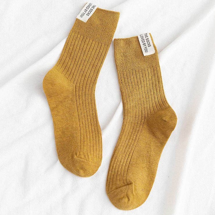 イエロー | レタリングラベルリブソックス 小物 靴下 | kirakiraShop 