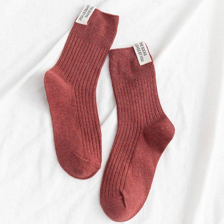 レッド | レタリングラベルリブソックス 小物 靴下 | kirakiraShop 