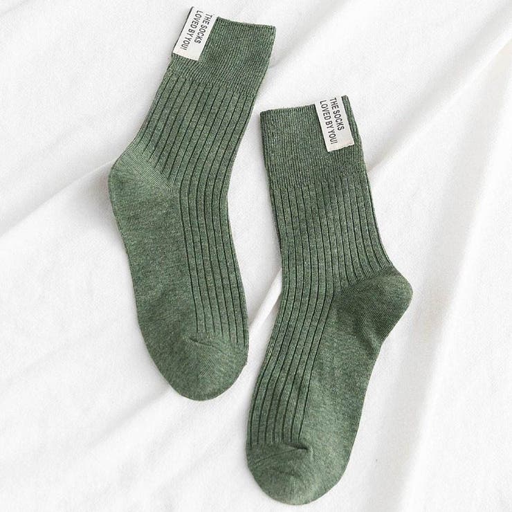 グリーン | レタリングラベルリブソックス 小物 靴下 | kirakiraShop 