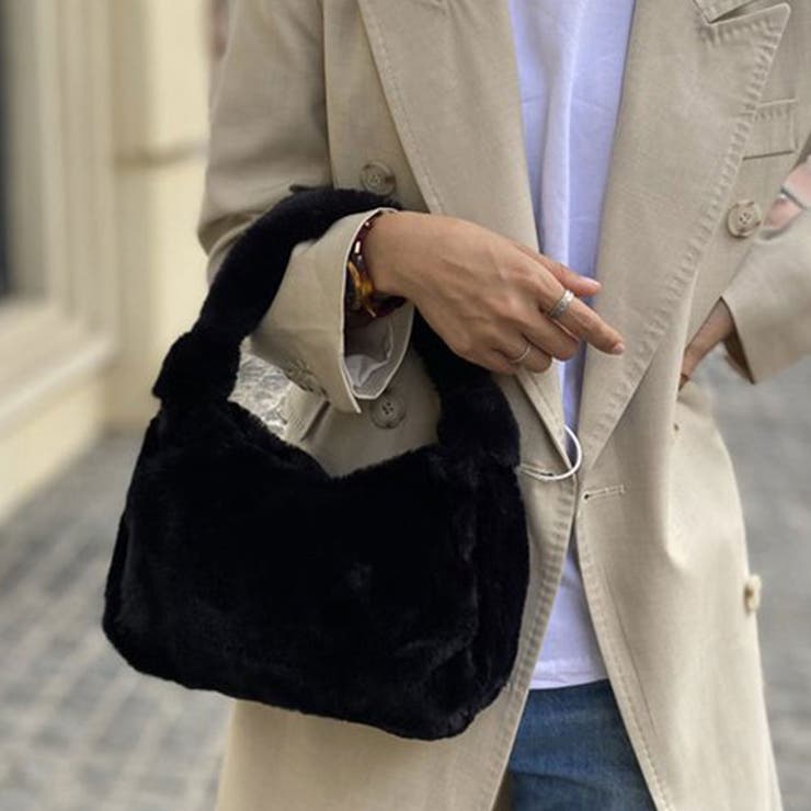 ブラック | ワンハンドルエコファーバッグ 鞄 かばん | kirakiraShop 