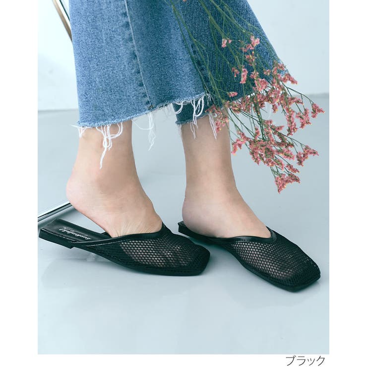 ★新品★miista メッシュフラットシューズ　38 スクエアトゥーメッシュストラップフラットシューズ