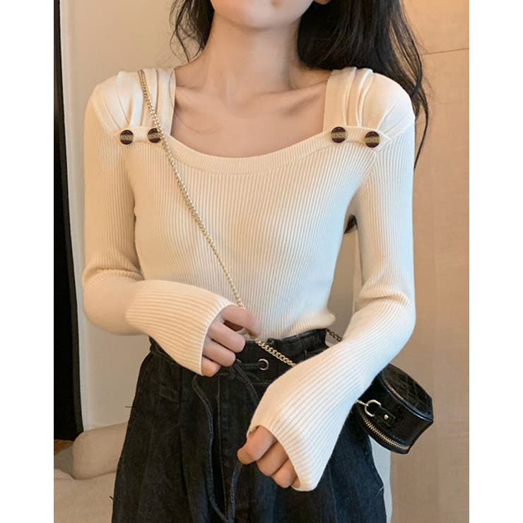 タックデザインスクエアネックニットトップス トップス リブニット | kirakiraShop  | 詳細画像11 