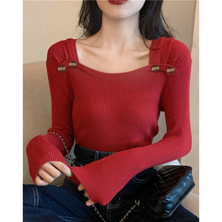 タックデザインスクエアネックニットトップス トップス リブニット | kirakiraShop  | 詳細画像16 