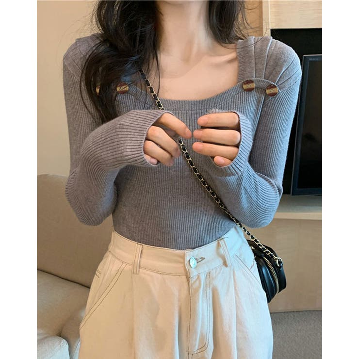 タックデザインスクエアネックニットトップス トップス リブニット | kirakiraShop  | 詳細画像5 