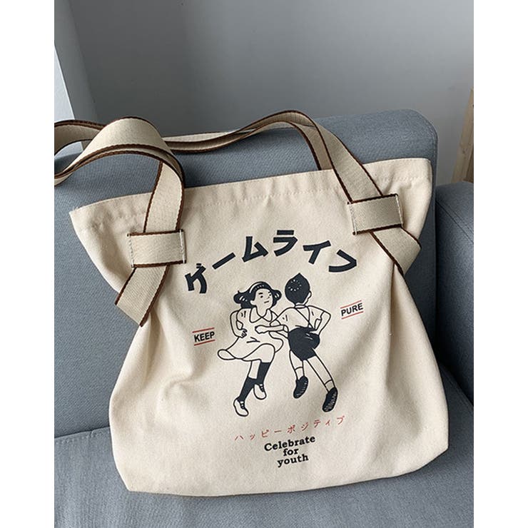 昭和レトロ風アートキャンバストートバッグ 1色 ユニセックス