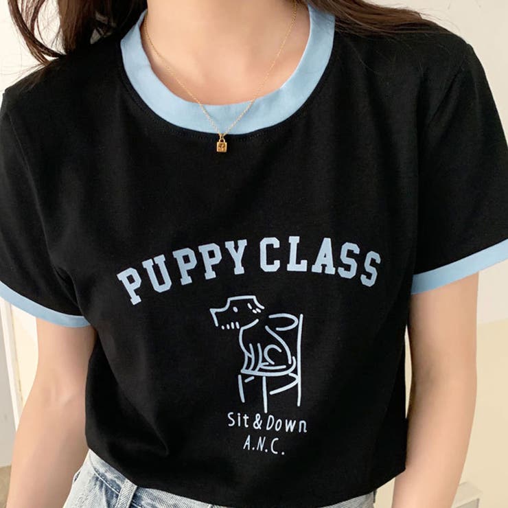 ブラック | 【SHOPLIST限定】配色ラインイラストロゴリンガーTシャツ トップス ロゴT… | kirakiraShop 