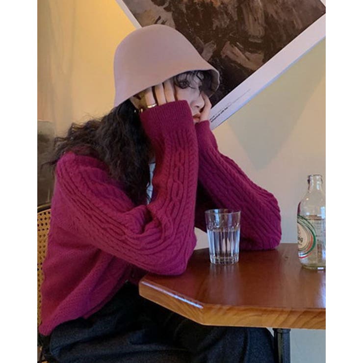 ケーブル編みモヘアニットカーディガン トップス ニットカーディガン