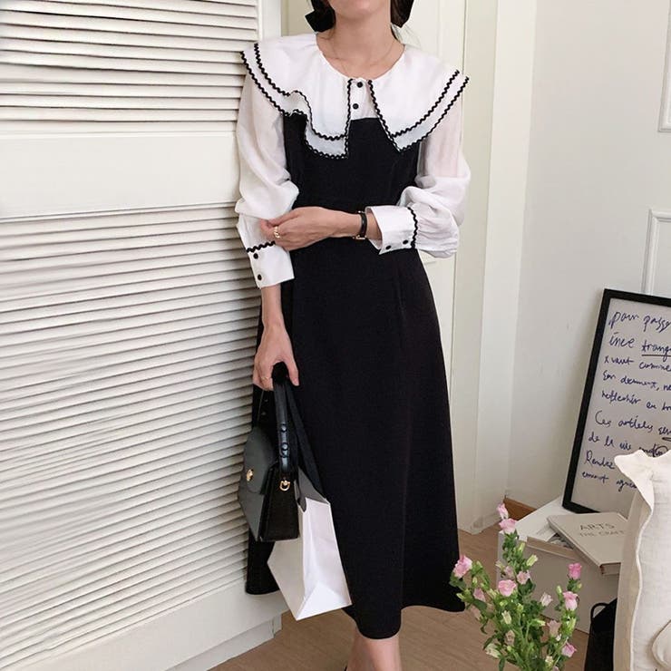 ブラック | 【SHOPLIST限定】ダブルカラーシアードッキングワンピース ドッキングワンピ… | kirakiraShop 