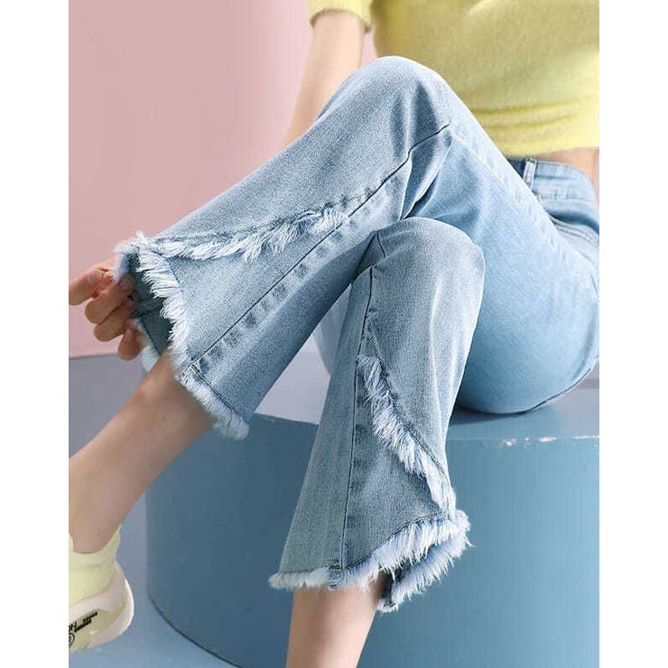 フロント切替デザインクロップドデニムパンツ 4サイズ ボトムス | kirakiraShop  | 詳細画像4 