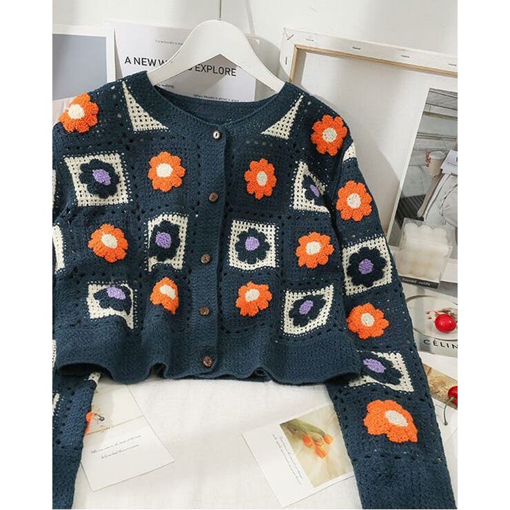 花柄 クロシェ編みセーター