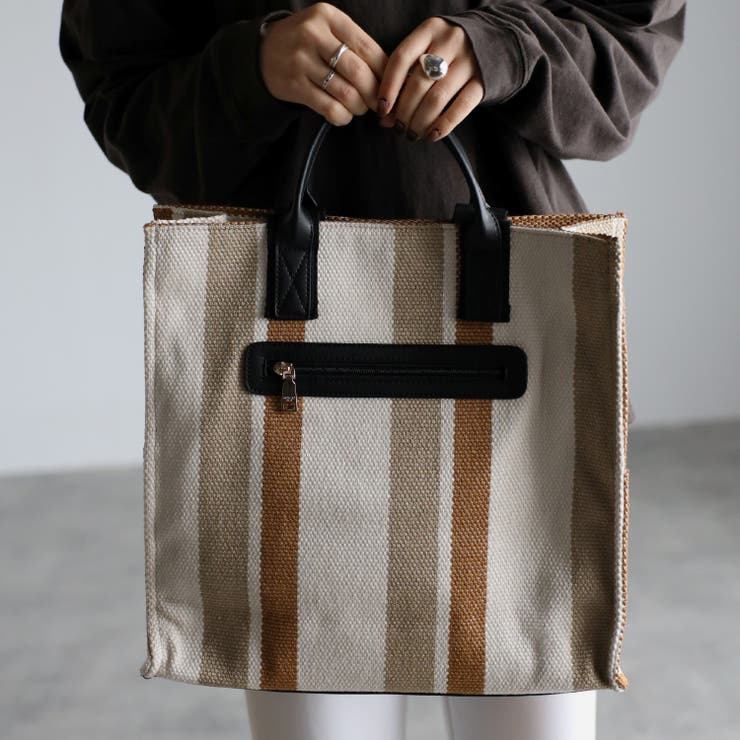 配色ストライプトートバッグ 2ハンドル 12-1074[品番：KMGB0000299