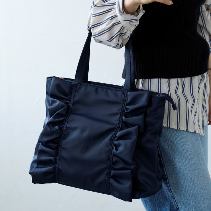 ナイロンフリルトートバッグ フェミニン かわいい A4 12-1159[品番