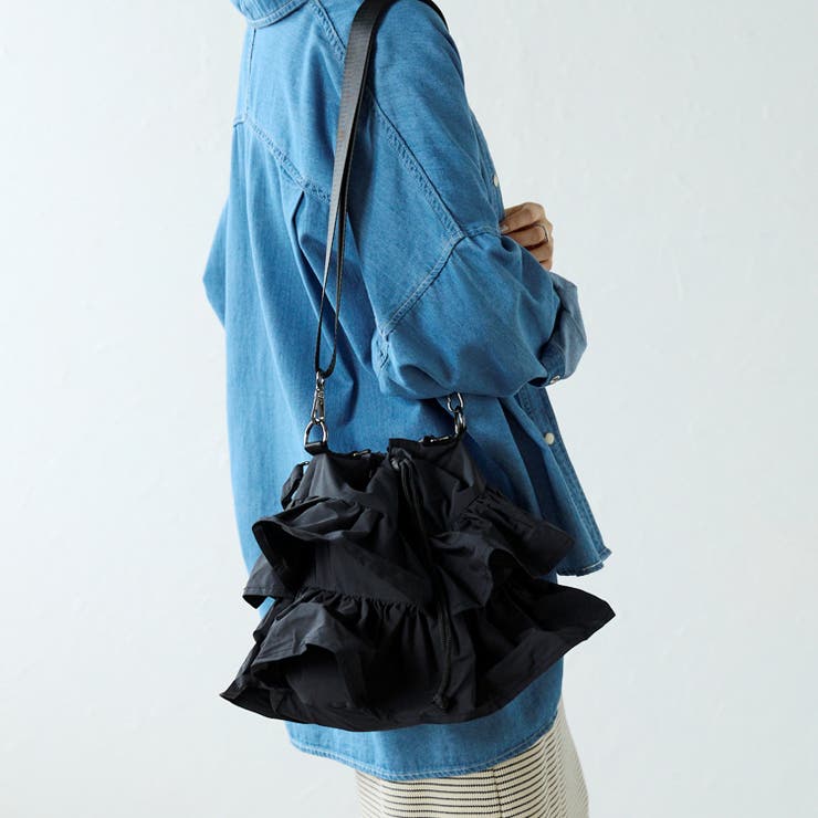 ブラック | フリルミニショルダーバッグ 2段フリル 2WAY カジュアル 12-1164 | GUSCIO