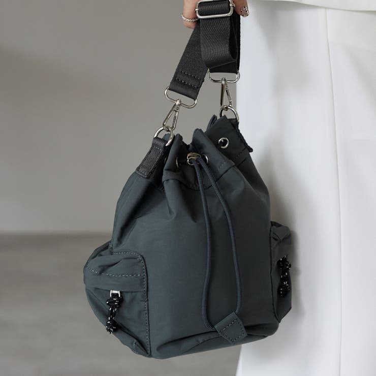 グレー | 巾着ミニショルダーバッグ アウトポケット トレンド 12-1194 | GUSCIO