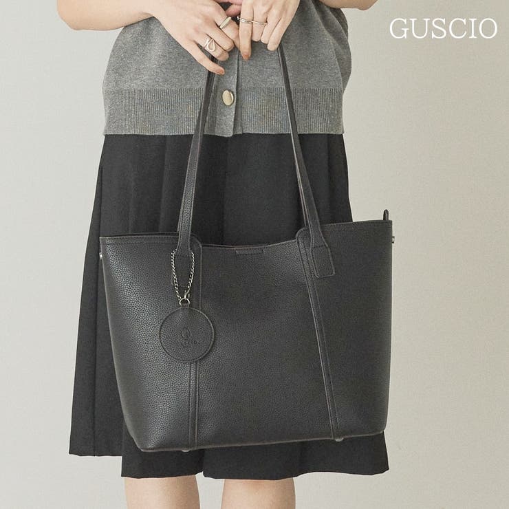 ブラック | ミラーチャーム付トートバッグ A4 軽量 通勤通学 17-1240 | GUSCIO