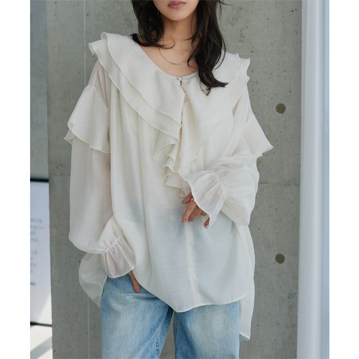オフホワイト | シアーフリルチュニックブラウス［C7990］ シアーフリルチュニックブラウス レ… | KOBE LETTUCE