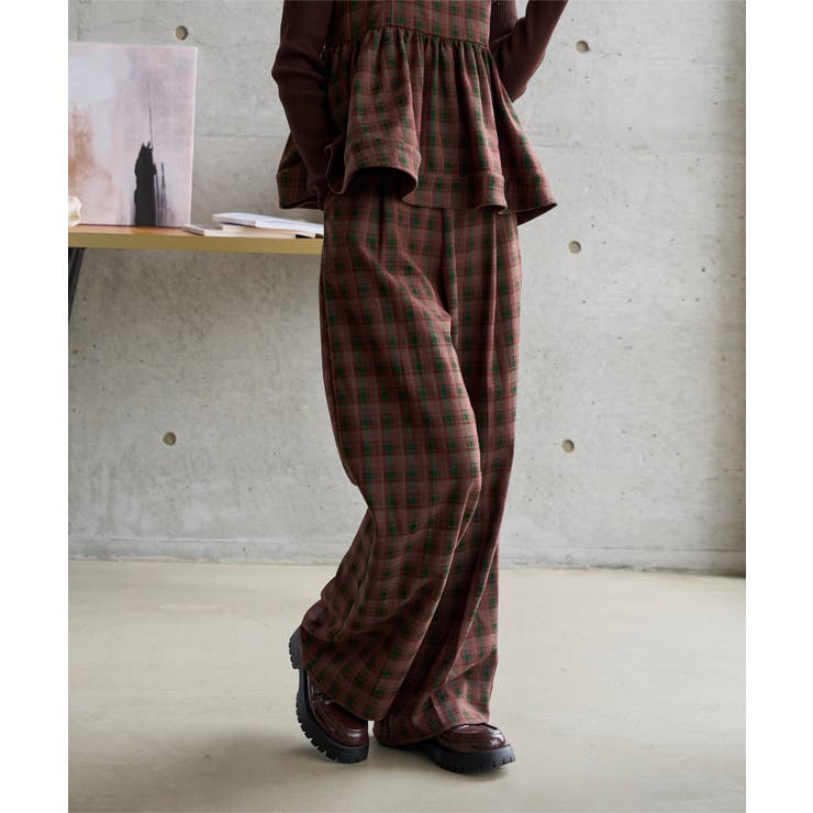 ボルドー | チェック柄ワイドパンツ［M4484］ チェック柄ワイドパンツ レディース | KOBE LETTUCE