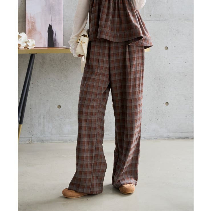 ブラウン | チェック柄ワイドパンツ［M4484］ チェック柄ワイドパンツ レディース | KOBE LETTUCE