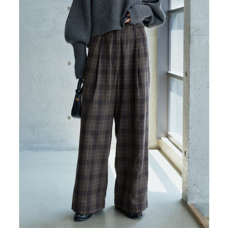 チェック柄ワイドパンツ［M4487］ チェック柄ワイドパンツ レディース