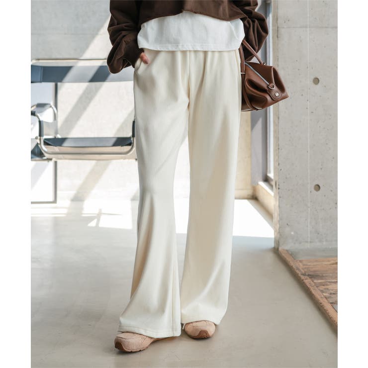 アイボリー | 起毛リブ美脚パンツ［M4499］ワイドパンツ カーブ リブ | KOBE LETTUCE