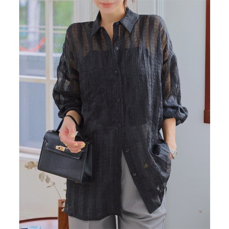 ブラック | チェック柄シアーシャツ［C7701］ チェック シアーシャツ | KOBE LETTUCE