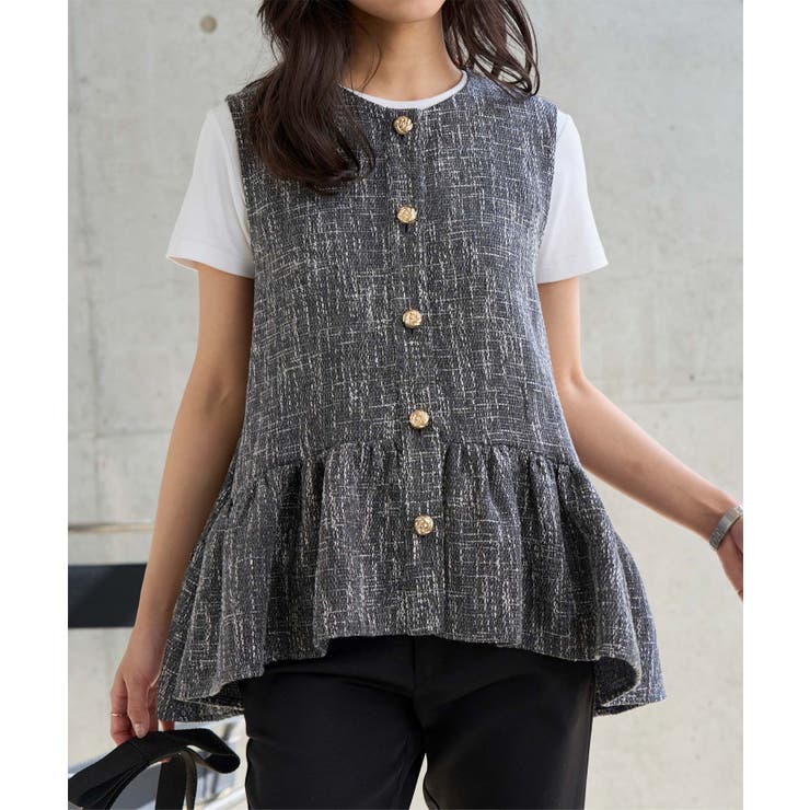 ブラック | ツイードペプラムジレ［C7724］ ツイード ペプラムジレ | KOBE LETTUCE