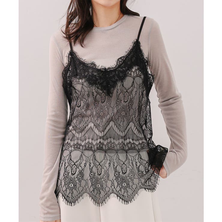 ブラック | 総レースキャミソールインナー［C7745］ | KOBE LETTUCE