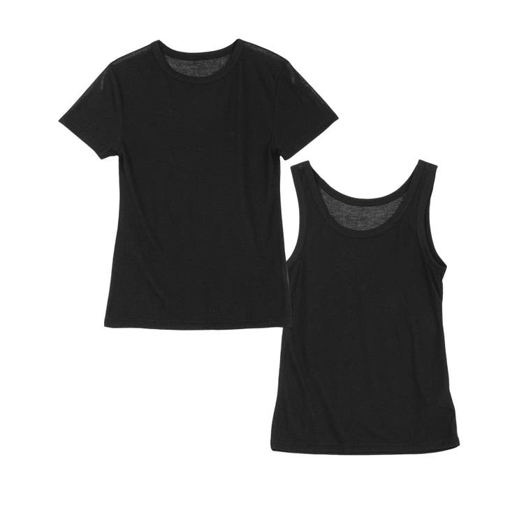 ブラック | シアーカットソータンクトップ×半袖トップスセット［C7780］ 2点セット アン… | KOBE LETTUCE