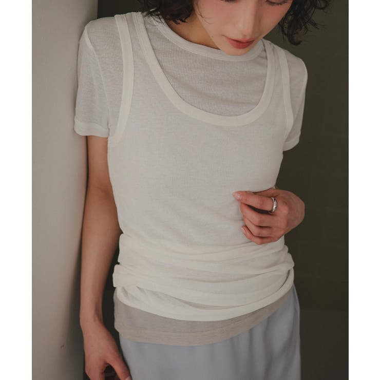 オフホワイト | シアーカットソータンクトップ×半袖トップスセット［C7780］ 2点セット アン… | KOBE LETTUCE