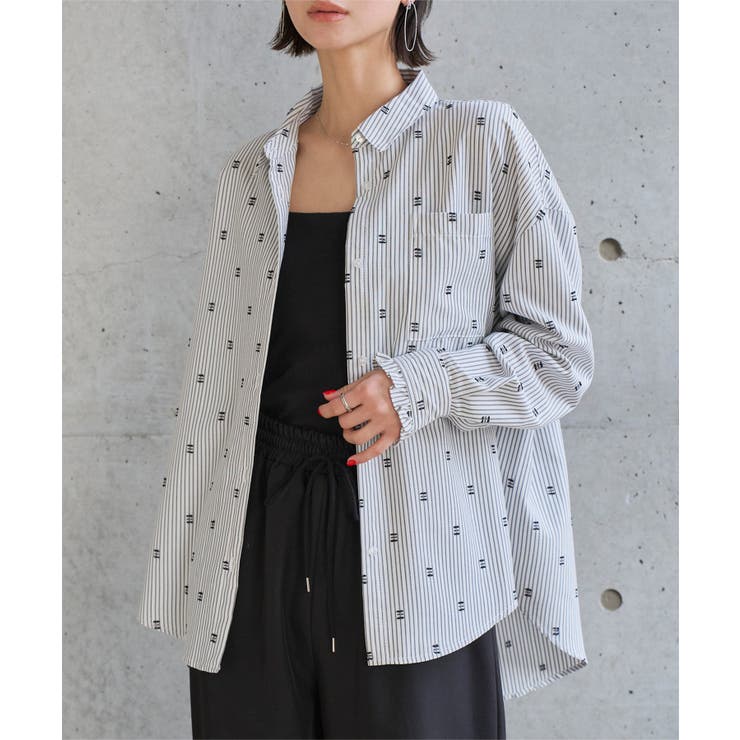 ブラック | 刺しゅうストライプシャツ［C7784］ 刺しゅう ストライプシャツ | KOBE LETTUCE