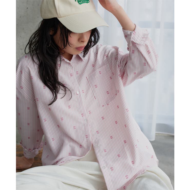 ピンク | 刺しゅうストライプシャツ［C7784］ 刺しゅう ストライプシャツ | KOBE LETTUCE