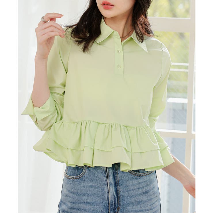 ミント | フリルデザイン長袖ブラウス［C7793］ | KOBE LETTUCE