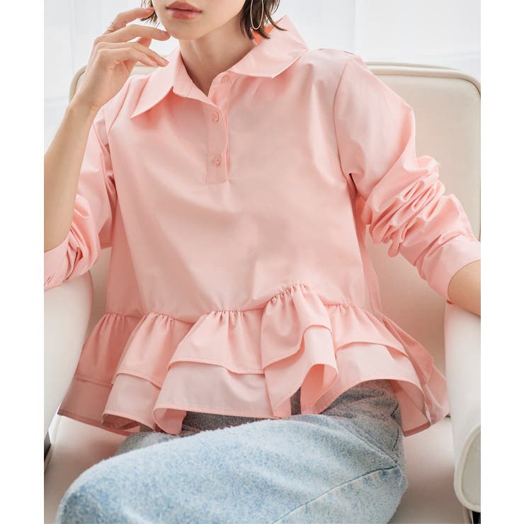 ピンク | フリルデザイン長袖ブラウス［C7793］ | KOBE LETTUCE