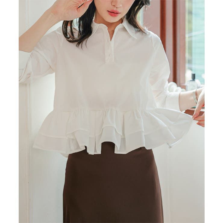 ホワイト | フリルデザイン長袖ブラウス［C7793］ | KOBE LETTUCE