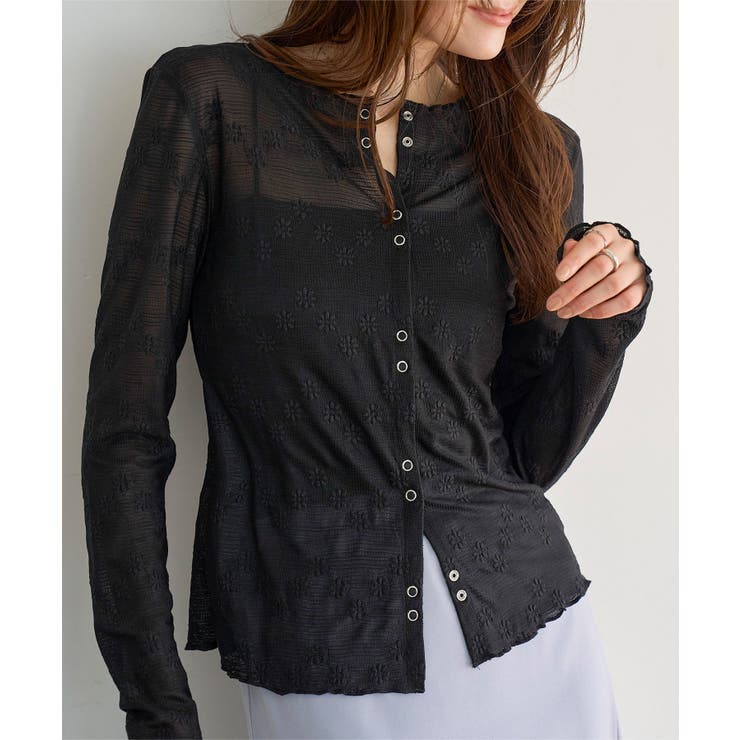 ブラック | 花柄シアーカーディガン［C7798］ カーディガン レディース | KOBE LETTUCE