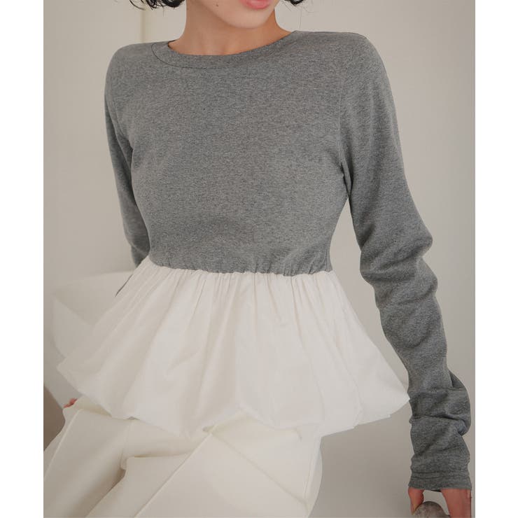 グレー | ペプラム切替バルーンコットンロンT［C7801］ ペプラムトップス ロンt | KOBE LETTUCE