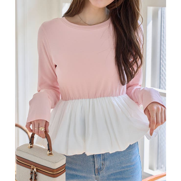 ピンク | ペプラム切替バルーンコットンロンT［C7801］ ペプラムトップス ロンt | KOBE LETTUCE