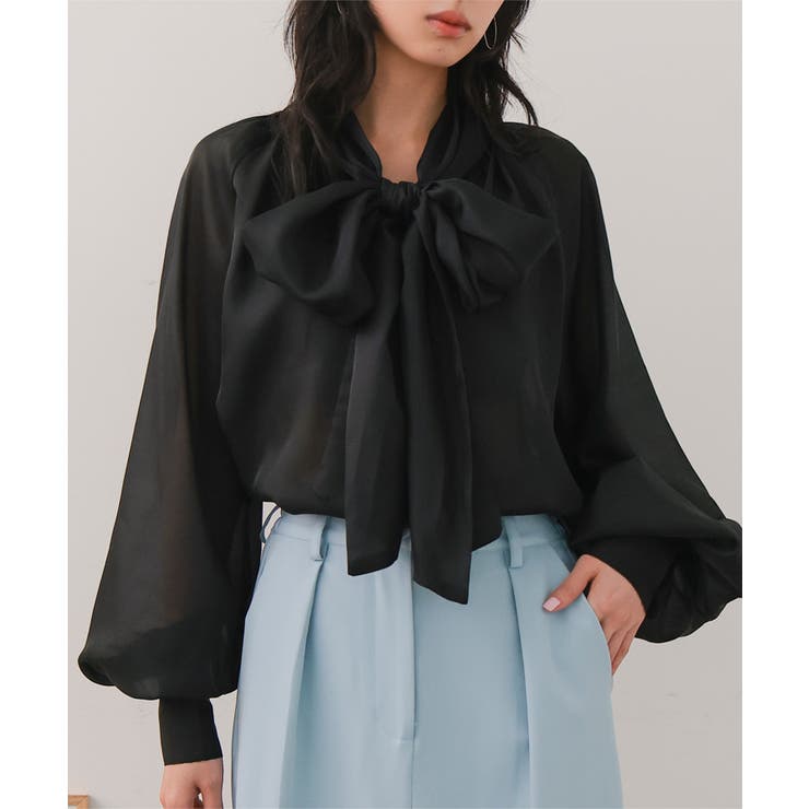 ブラック | ボウタイリボンシアーブラウス［C7802］ ボウタイ ブラウス | KOBE LETTUCE