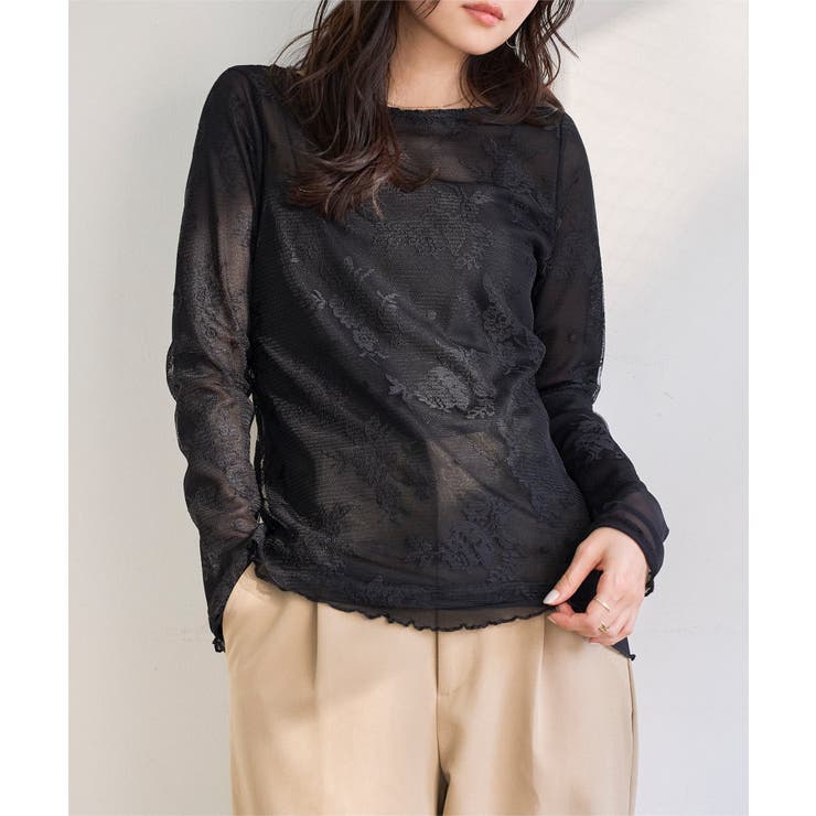 ブラック | シアーレースレイヤードトップス［C7807］ | KOBE LETTUCE