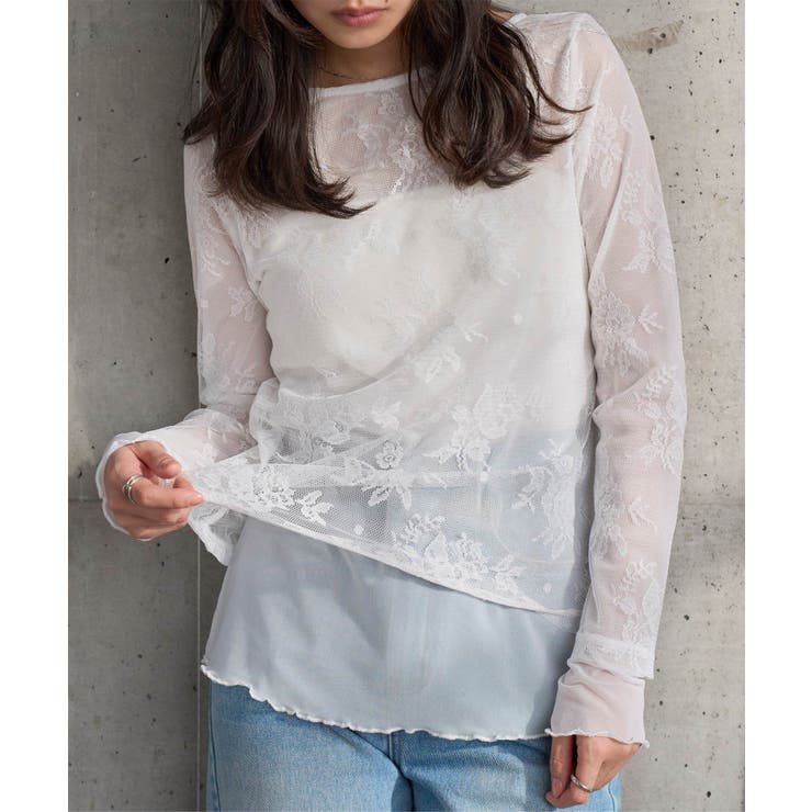 ホワイト | シアーレースレイヤードトップス［C7807］ | KOBE LETTUCE